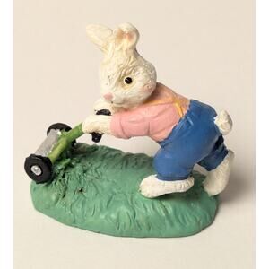 Vtg Cottontail Lane Bunny Mini Figurine Push Mowing the Lawn 1.5" Pastel Easter